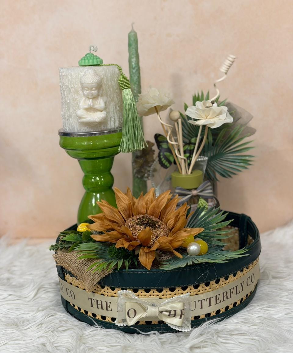 Ratan Basket Gift Hamper with Buddha candle and Reed diffuser