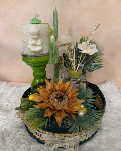 Ratan Basket Gift Hamper with Buddha candle and Reed diffuser