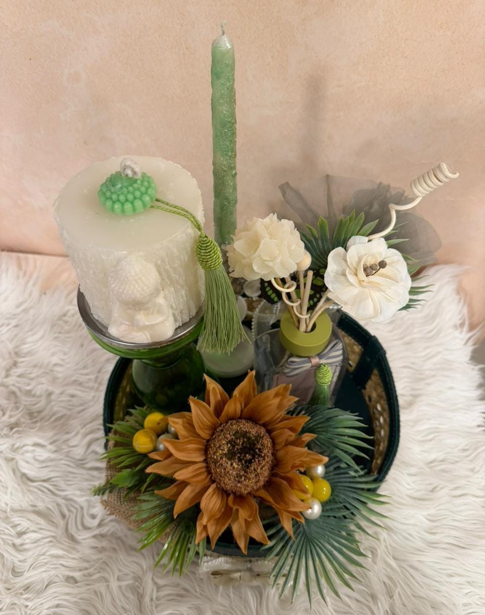 Ratan Basket Gift Hamper with Buddha candle and Reed diffuser